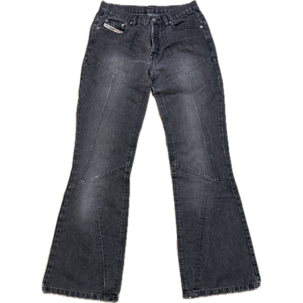 Diesel Industry Wide Leg Flare Paneled Jeans Faded Black Denim Womens Size 28